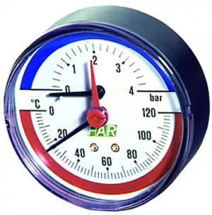Термоманометр 0-4 бар, 0-120 °c, o 80 мм, торцевое соединение 1/2" FA 2550 12